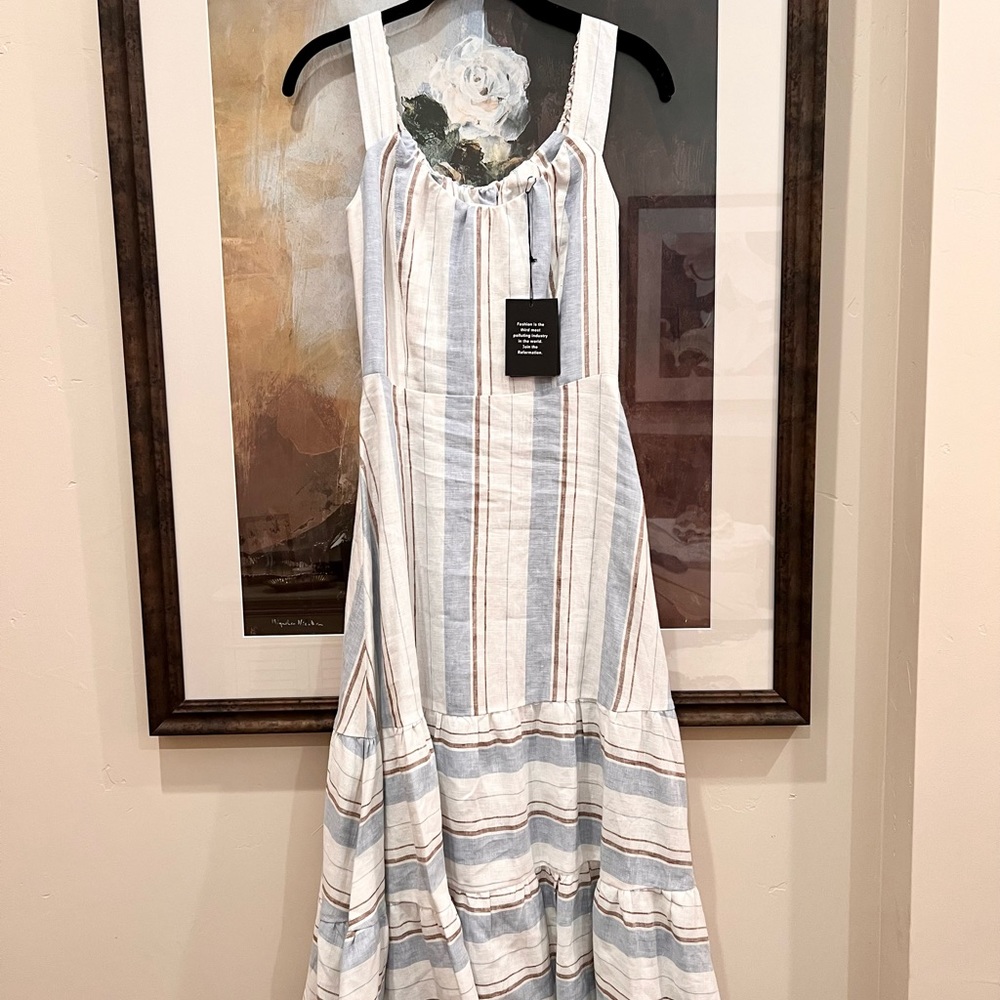 REFORMATION MIDI LINEN DRESS